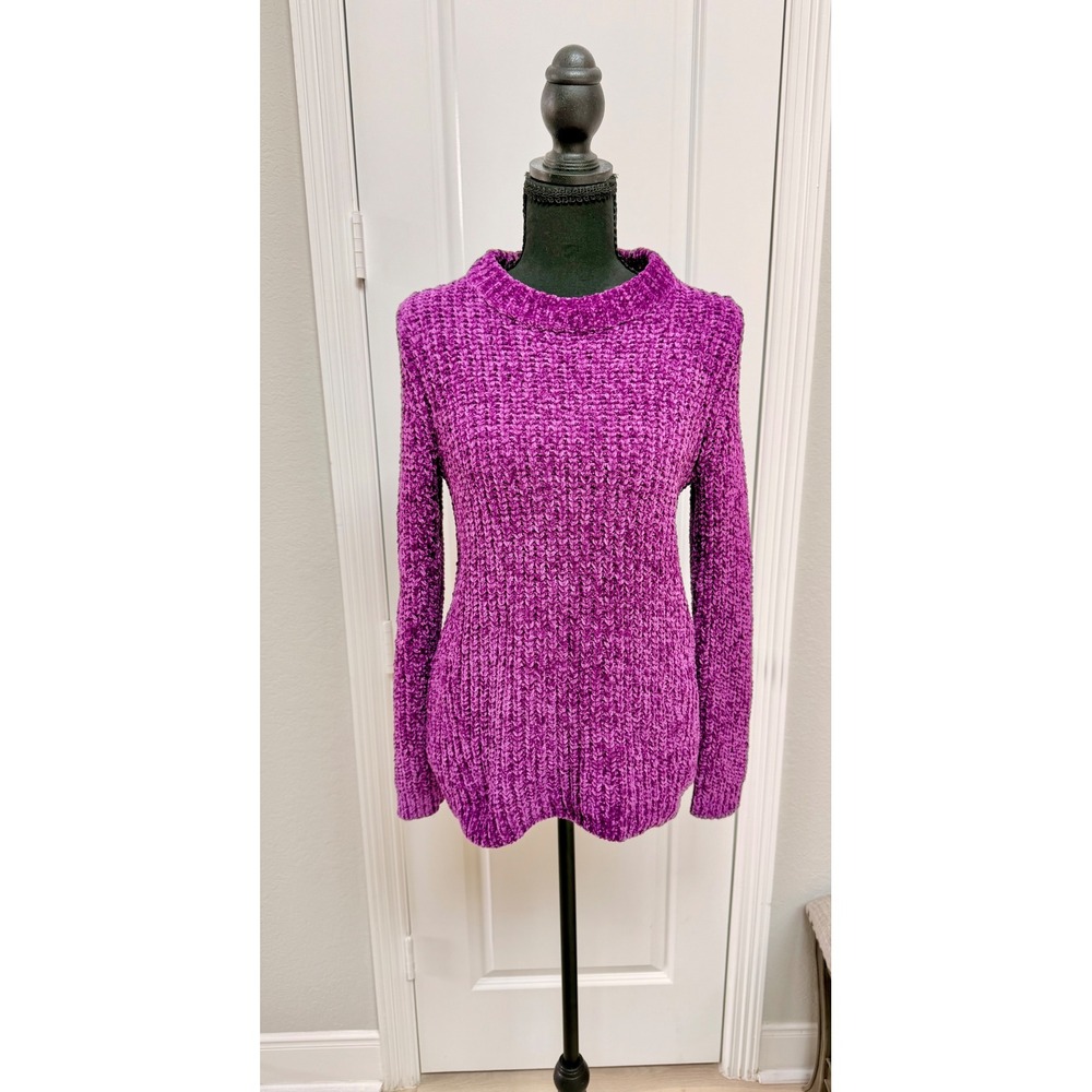 Talbots Petite Purple Chenille Sweater Chunky Knit Crew Neck Pullover SP